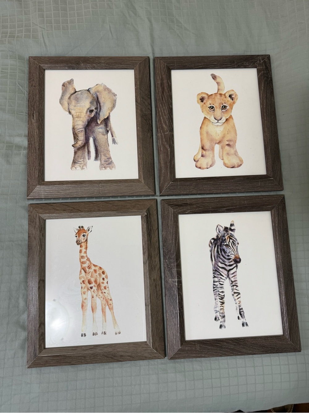 Set of 4 Woodland Nursery Animal Prints in Brown Frames